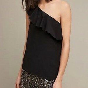 Anthropologie Maeve Black Silk One-Shoulder Blouse